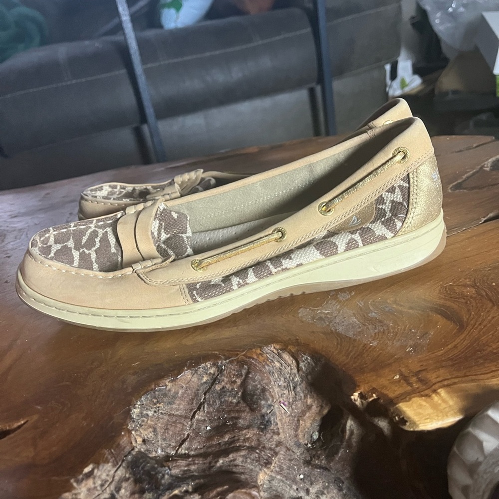 Sperry Top Sider Leopard Print Brown Leather Deck Loafers Shoes Women's 10